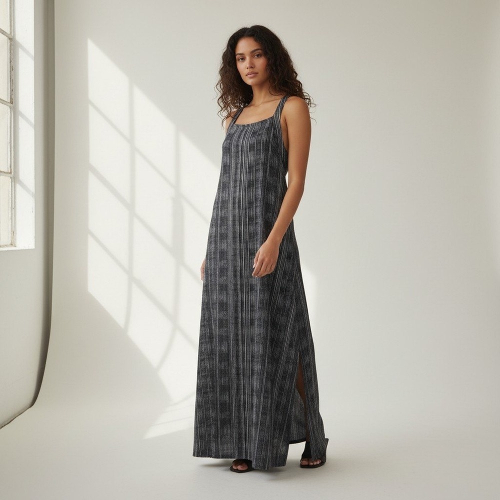Athleta‎ Womens Black White Striped Square Neck Cross Back Maxi Dress Size Small